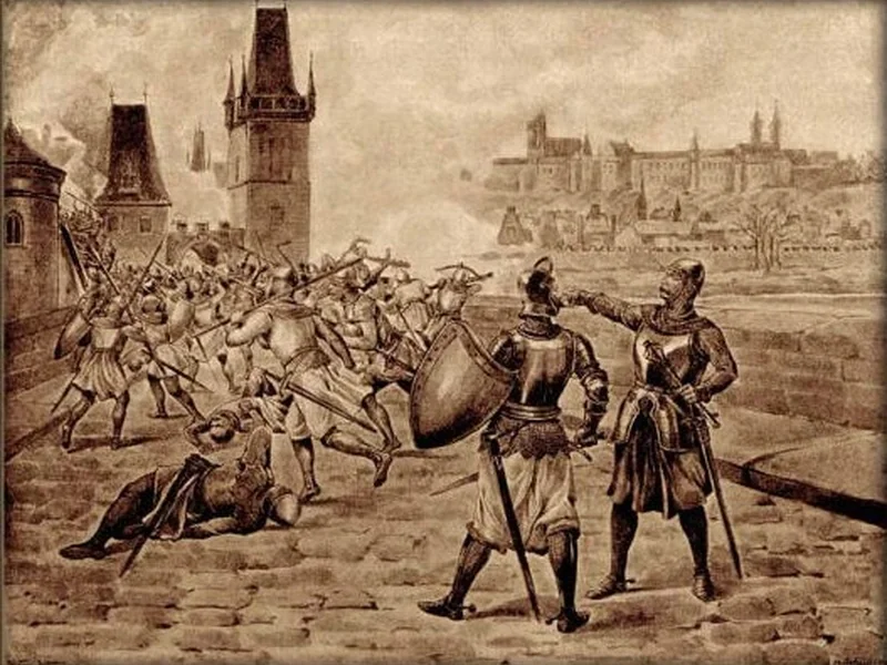 1852-Hugo Schüllinger - L'attacco degli abitanti di Praga alla Città Piccola nel 1419